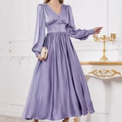 Lilac satin maxi dress