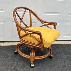 Vintage Mid Century BoHo Chic Cane Rattan Bamboo Swivel Rolling Rocker Lounge Accent Arm Chair