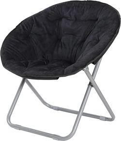 Faux Fur Folding Moon Chair with Metal Frame, Saucer Chair for Adults, Portable Chair for Bedroom, Dorm Rooms, Apartments, Lounging, Garden and Courty