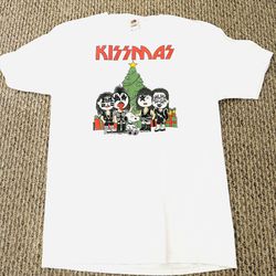 KISS Merry Kissmas Peanuts Band Graphic White Shirt Men’s Size Medium 