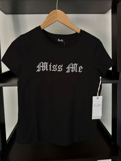 Miss Me Black Rhinestone Logo T-Shirt