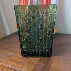 Vintage Green Anchor Hocking Textured Vase