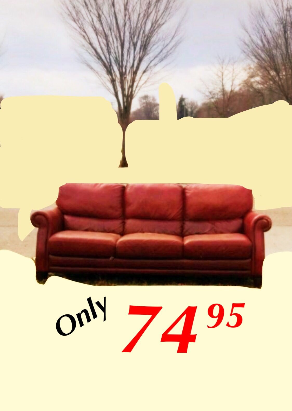 Art Van 3-Seat Red Leather Sofa Couch