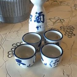 Blue and White Japanese Sake Set