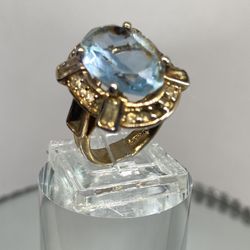 Vintage Blue Halo Amethyst Cubic Zirconia 18 kt HGE Gold  Over Sterling Silver Size 6