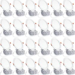 24 Pack 6 Inch Ultra-Thin LED Recessed Ceiling Light with Junction Box, 6000K Daylight celinglight 12W 110W Eqv, can lgihts, LED Downlight, 1050LM Hig
