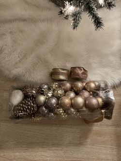 Rose Gold Ornament Set And Ribbon