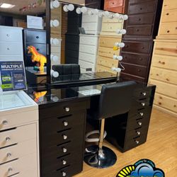 Black Vanity Desk New Diamond Knobs Bonito 