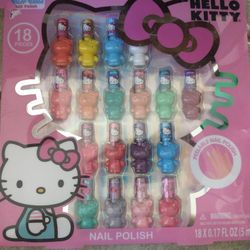 Hello Kitty 18 piece nail. Polish set multiple colors & peelable