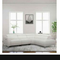 Sectional Leather Power Reclining Sofa Grain Leather Ivory 