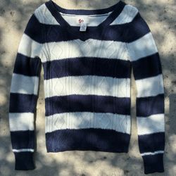Navy blue and white striped sweater