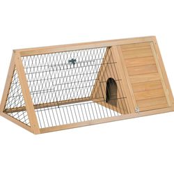 Rabbit Hutch~46" x 24" Wooden A-Frame Outdoor~Small Animal Cage, Bunny Hutch with Outside Run & Ventilating Wire, for Rabbits, Chickens, Ducks, Yellow