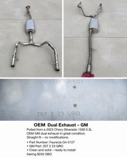 2023 Chevy Silverado 1500 5.3L OEM GM Dual Exhaust - Excellent Condition