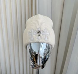 Chrome Hearts Cream Knit Beanie with Cross Patches