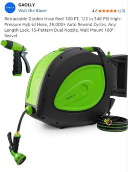 Retractable Garden Hose Reel 100 FT, 1/2 in 348 PSI High-Pressure Hybrid Hose