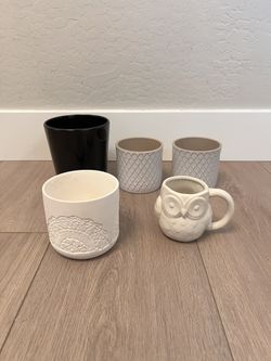 5 Different Ceramic Glazed Planter Pots- Succulent Pots- Flower Pots