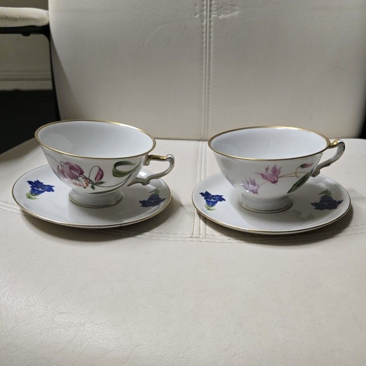 Vintage Floral Porcelain Teacup & Saucer Set – Matching Pair – Excellent Condition!