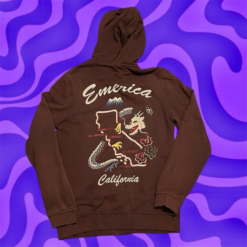 Vintage Y2K Emerica Zip Up M Hoodie California Burgundy America Traditional Art
