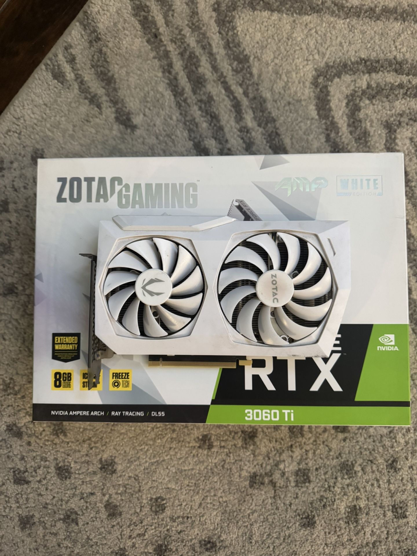 White ZOTAC GAMING GeForce RTX 3060 TI AMP 8GB GDDR6 GPU Gaming Graphics Card