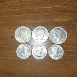 3-Kennedy Half Dollars/ 3-Susan B. Anthony Dollars