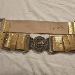 Badgle Mischka Belt Leather Italian Gold Bling Snap Buckle Wide Size Medium M 32 In