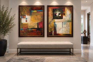Pair of Large Original Abstract Paintings Framed Modern Art 50x39 Each - From The Garden Gallery Collection