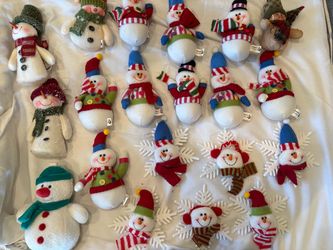 Plush snowman ornaments or gift toppers Christmas