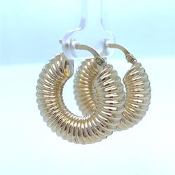 14KT Yellow Gold Ribbed Hoop Earrings 5.00g 7.8x27 191041/5