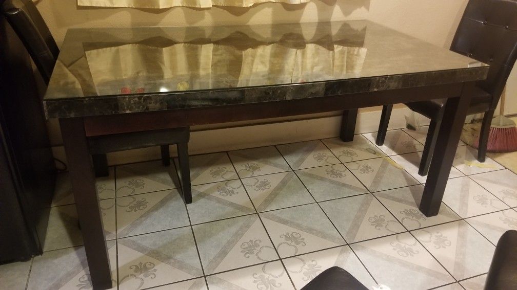 Marble Kitchen Table + Glass Cover