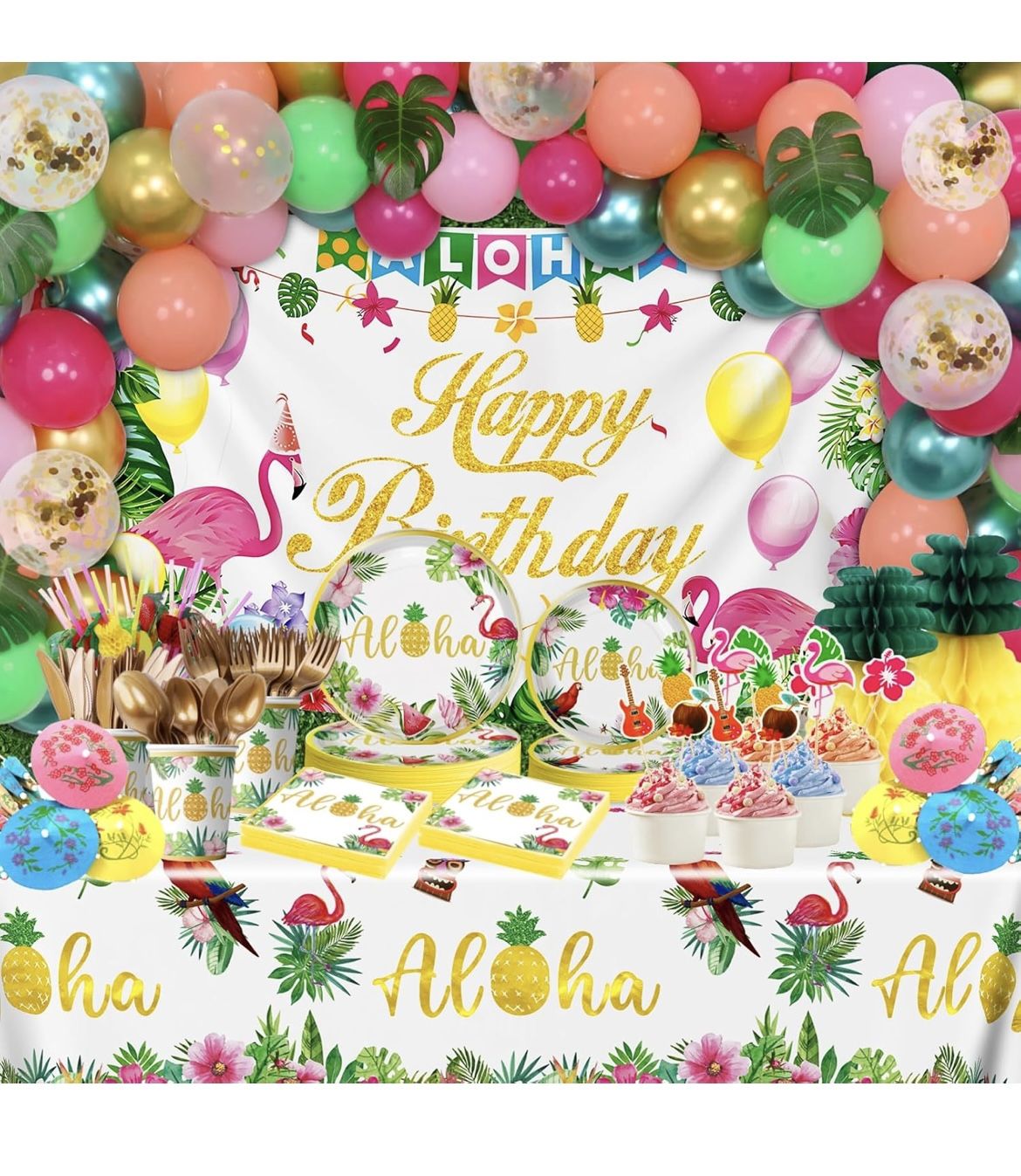 Hawaiian Luau Birthday Party Decoration 346 Pieces Brand New