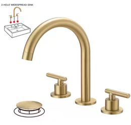 8 in. Widespread Double Handle High-Arc Bathroom Faucet Water-Saving With Drain Kit In Brushed Gold