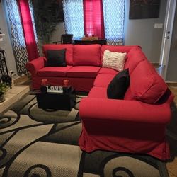 Beautiful Red Sectional Sofa Like New Conditions 1yr Old But Still Looks Great Pet And Smoke Free  I'm Moving To Smaller Place 