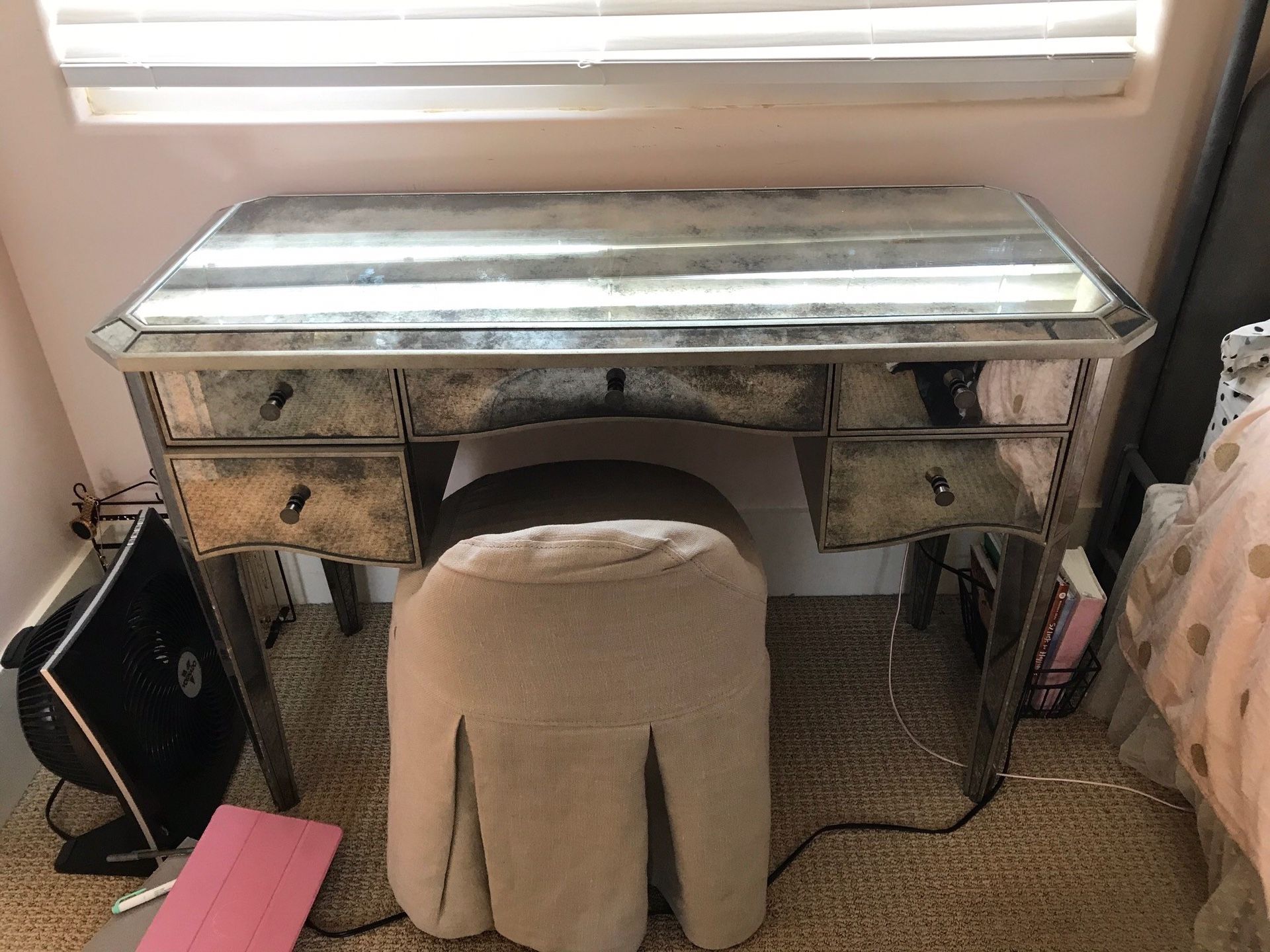 Restoration Hardware Ava Mirrored Vanity with Maxine Stool for Sale in