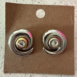 Silver And Gold Cz Earrings 