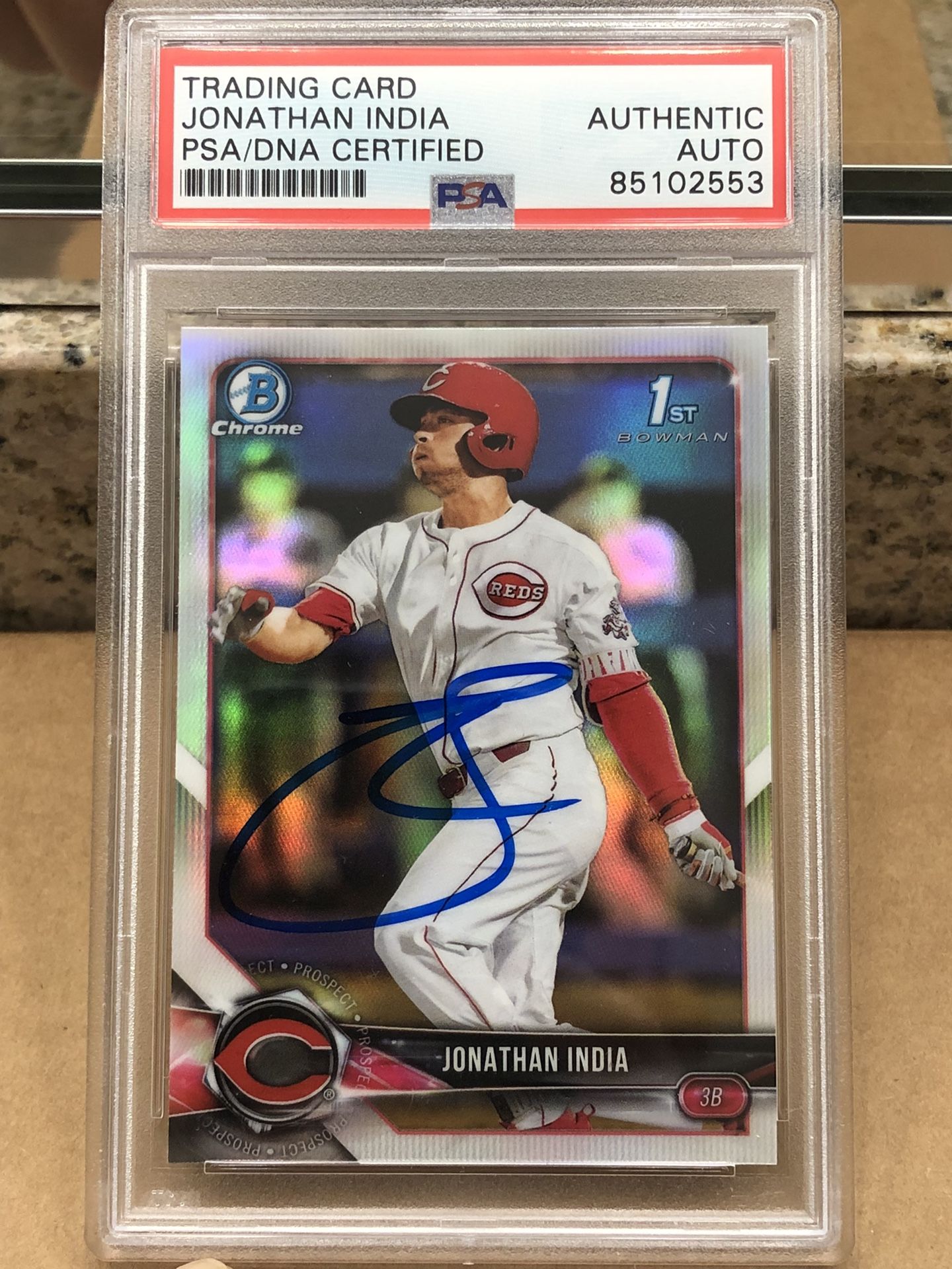 Jonathan India Signed 2018 1st Bowman Chrome Refractor Reds RC 