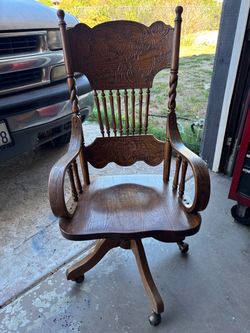 Antique Wood Chair and Records Rack For Sale