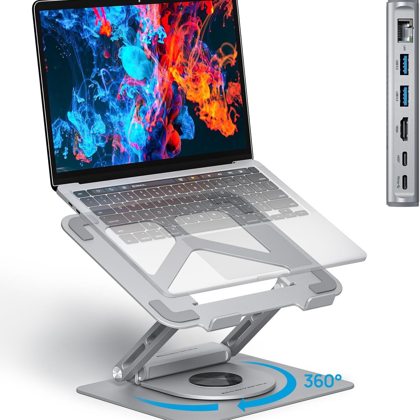 USB C Laptop Docking Station Stand, 4K HDMI, 2 USB 3.0, RJ45 Ethernet, 360 Rotat