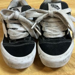 Vans Boys Size 2.5 Black White Suede Leather Sneakers