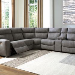 POWER RECLINING SECTIONAL 3 recliners Grey USB ports storage console adjustable headrests $2,799 DELIVERED (was $4,299)