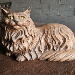Vintage Ceramic Cat Dated 1970, 16" Long