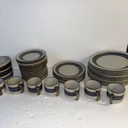 Vintage Otagiri Horizon Stoneware Dinnerware Set 40 pcs Plates Bowls Cups