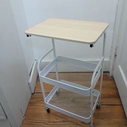 New Wood Table Top Over 2 Metal Shelves W/Wheels