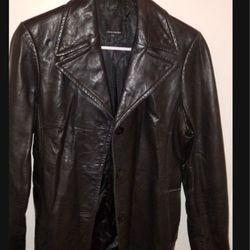 Ladies Anonymous Black Leather 3 Button Coat With Two Deep Pockets. Size XS.  EUC.