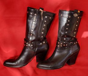 Harley Davidson Women's Leather Zip Harness Heeled Boots Size 8.5