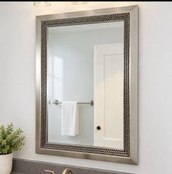 Silver Framed Beaded Mirror – 24” x 36”