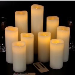 Flameless Candles Battery Operated Candles 4" 5" 6" 7" 8" 9" Set of 9 Ivory Real Wax Pillar LED Candles with 10-Key Remote and Cycling 24 Hours Timer