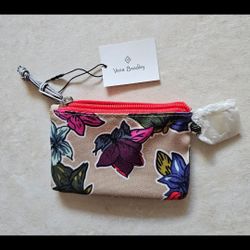 Vera Bradley Lighten Up Zip ID Case Falling Flowers Neutral Coin Wallet Key Ring New with Tags 