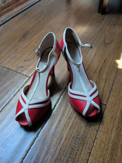 Red and white peep toe Heel