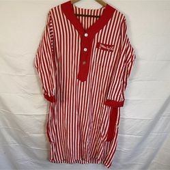 Vintage Red & White Striped Sleep Shirt Dress Embroidered “Brrr I’m Cold” Medium