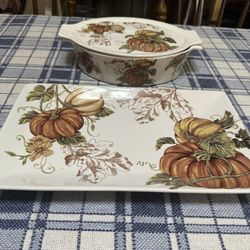 Grace Pantry Pumpkin Vine Porcelain Fall Serving Dishes 